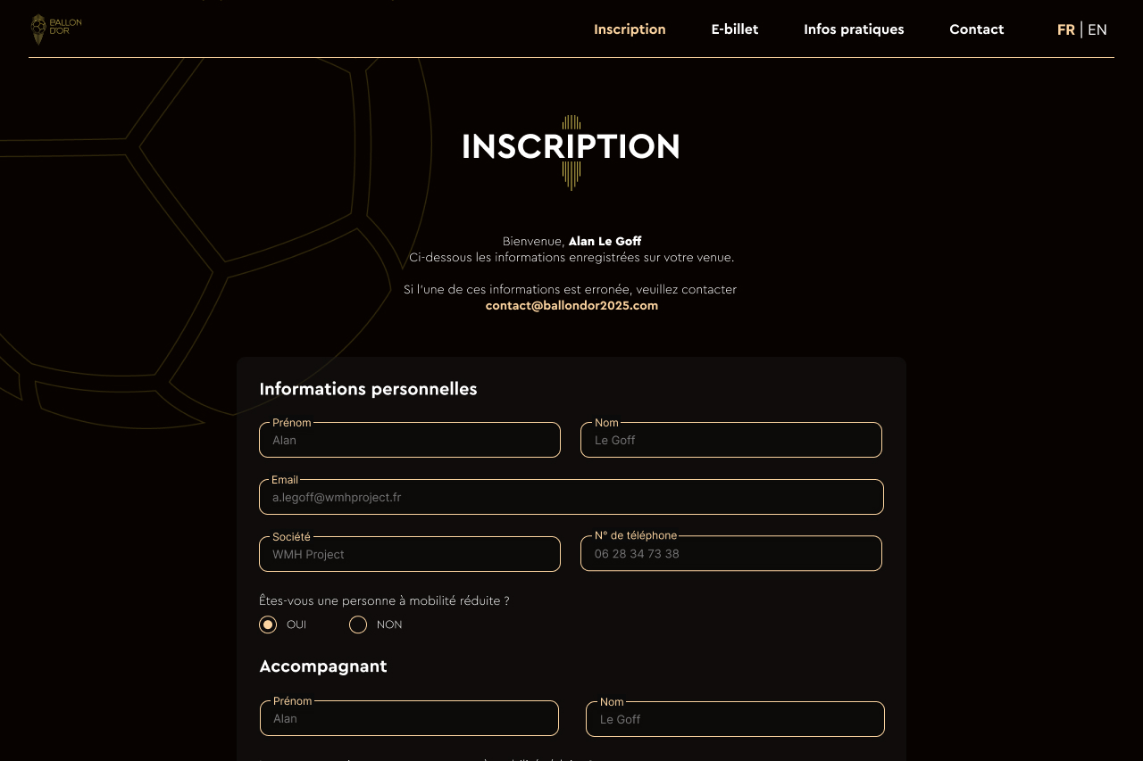 Plateforme d'inscription à la cérémonie du Ballon d'Or