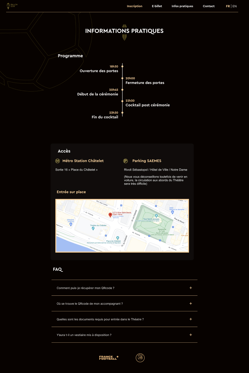 Backoffice de gestion des places du Ballon d'Or